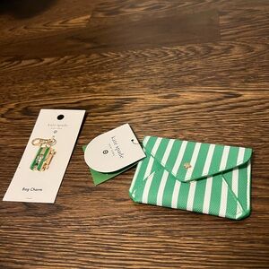 Kate Spade x Target Green Stripe Envelope Card Case & Camera Bag Charm Keychain